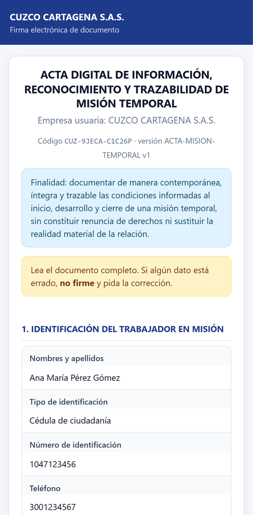 Lectura del documento en el celular