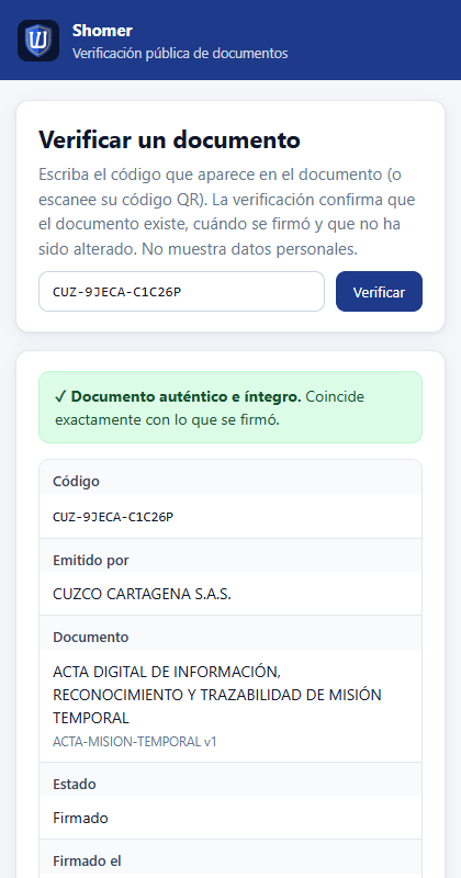 Página pública de verificación